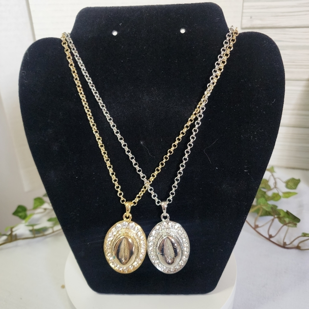 Gold / Silver Hat with CZ Crystals Pendant on 18" Vhain Necklace